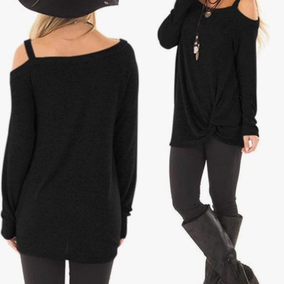 Fall Casual Cold Shoulder Long Sleeve Side Twist Knot Top… - Picture 2 of 6